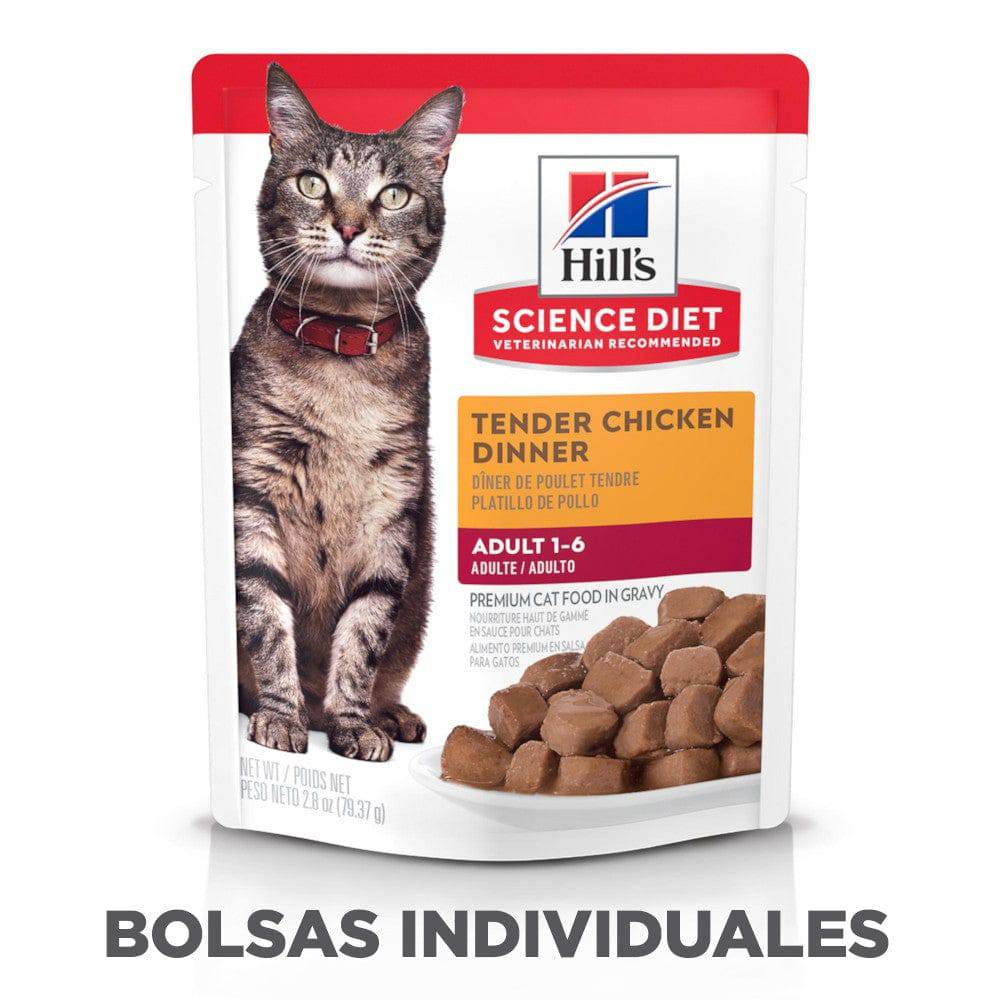 24 Pouches Hill's Science Diet Adult, alimento húmedo para gato adulto, platillo de pollo 79g