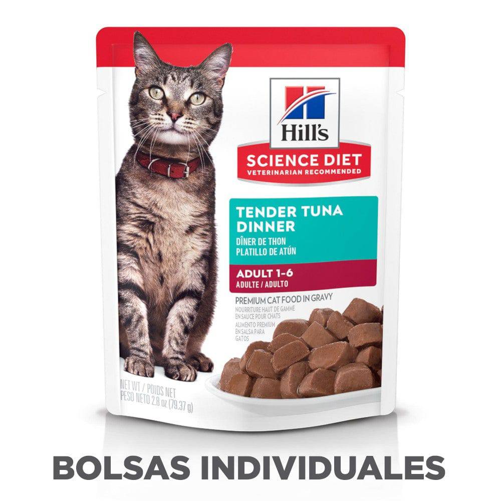 1 Hill's Science Diet Adult, alimento húmedo en pouch para gato adulto, platillo de atún 79g