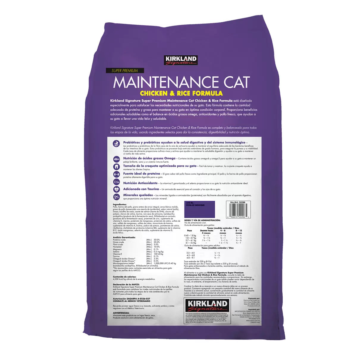 Kirkland Signature Alimento para Gato con Pollo y Arroz 11.3 Kg