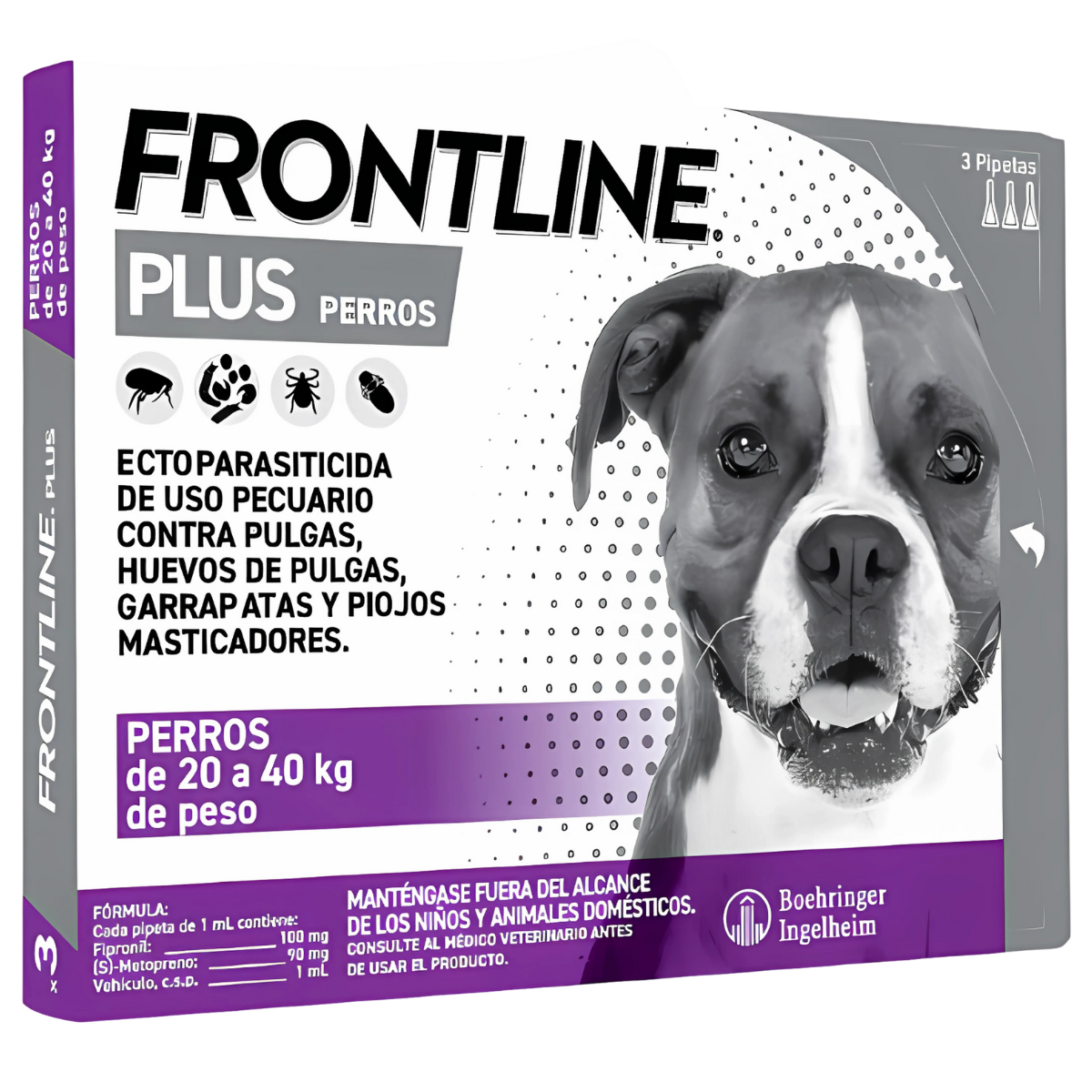 Frontline Plus Antipulgas y Antigarrapatas para Perros de 20-40 Kg 3 Pipetas