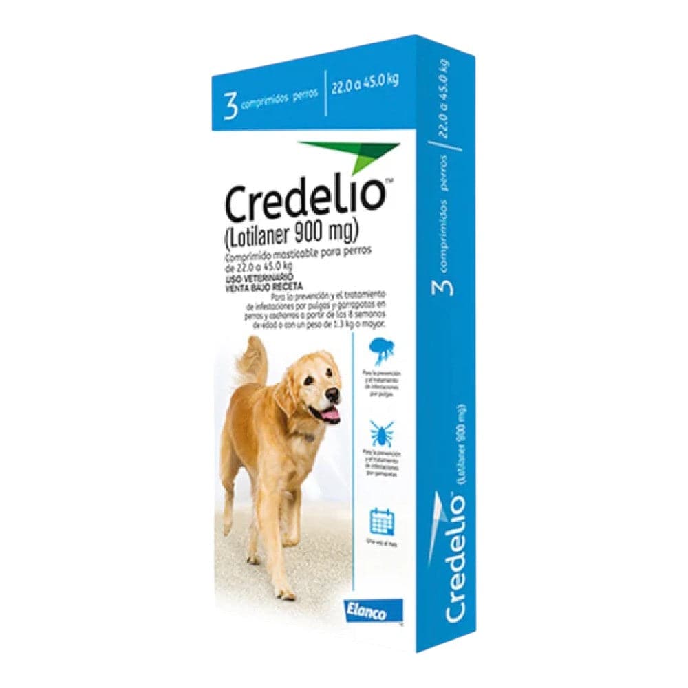 Credelio Perros 3 Tabletas 900 Mg 22 a 45 Kg Elanco