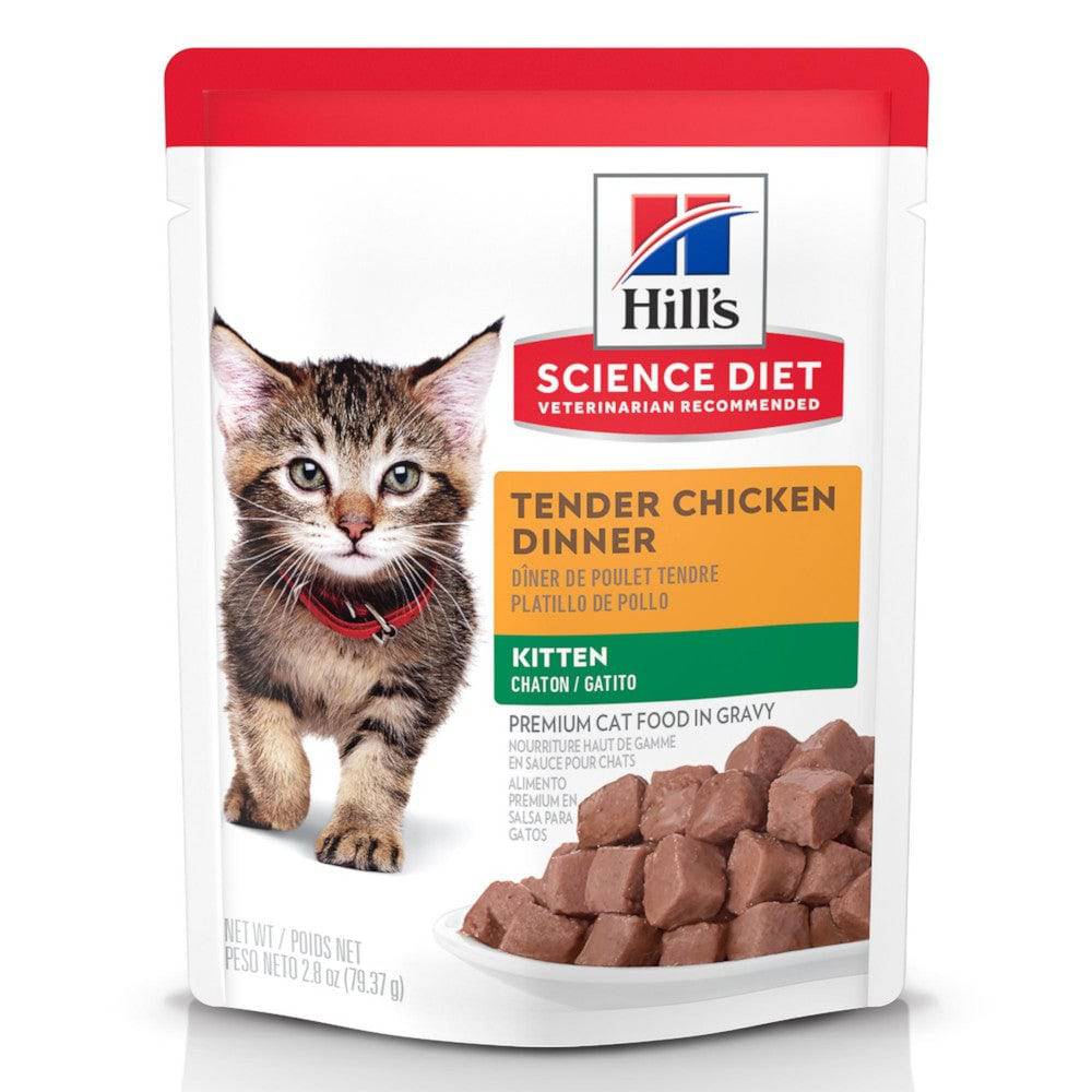 24 Pouches Hill's Science Diet Kitten, alimento saludable húmedo en para gatito, platillo de pollo 79g