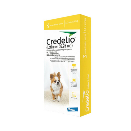 Credelio Perros 3 Tabletas 56.25 Mg 1.3 a 2.5 Kg Elanco