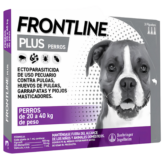 Frontline Plus Antipulgas y Antigarrapatas para Perros de 20-40 Kg 3 Pipetas