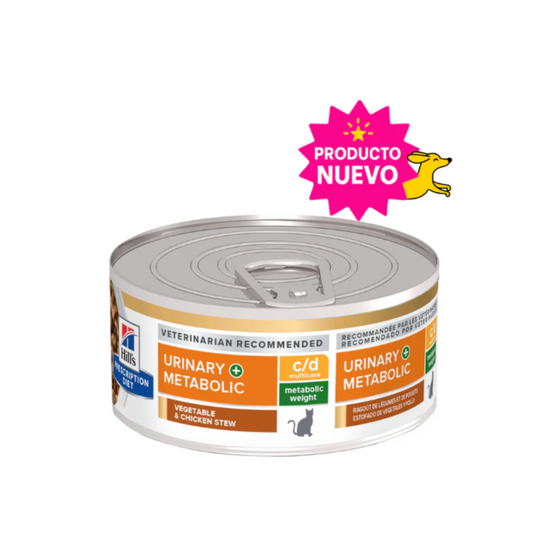 1 Lata Hill's Prescription Diet Feline Alimento Húmedo c/d Multicare + Metabolic Gato Sabor Vegetales & Pollo 82 g