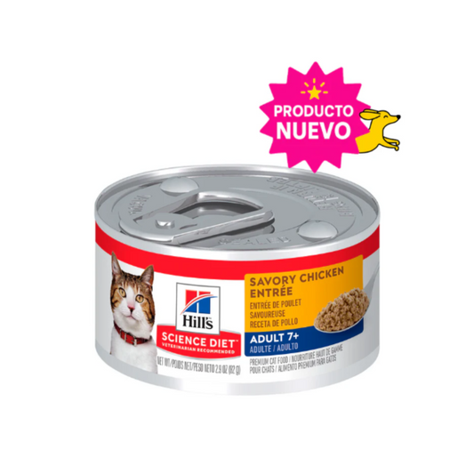 1 Lata Hill's Science Diet Adult 7+ Turkey Entrée Cat Food Cat Can. Alimento Húmedo para Gatos Adultos Senior Sabor Pavo 82 g