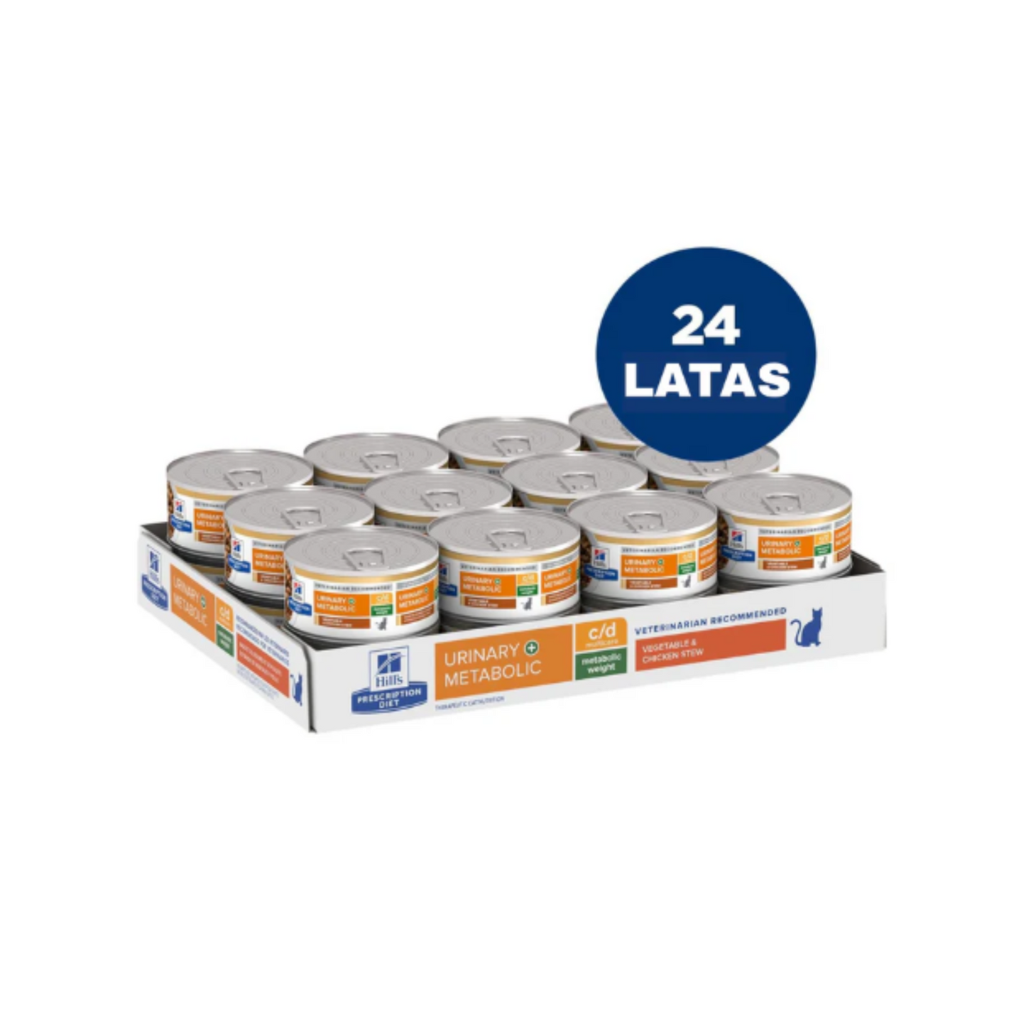 24 Latas Hill's Prescription Diet Feline Alimento Húmedo c/d Multicare + Metabolic Gato Sabor Vegetales & Pollo 82 g